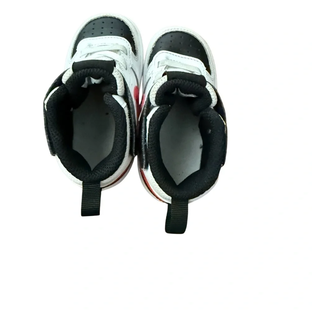 Nike Kids' Court Borough Mid 2 White and Black Sneakers w/ Red Accents-Size 6C